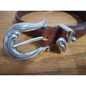 Brighton Brown Leather Belt With Silver-Tone Western Buckle Size Medium